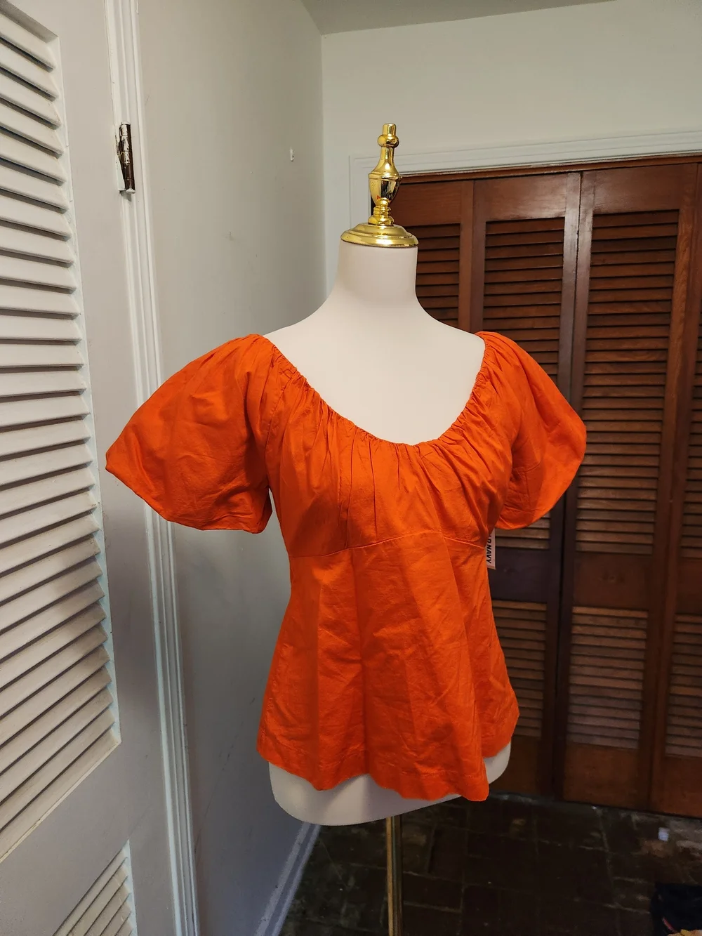 Old Navy Orange Puff-Sleeve Scoop Neck Blouse